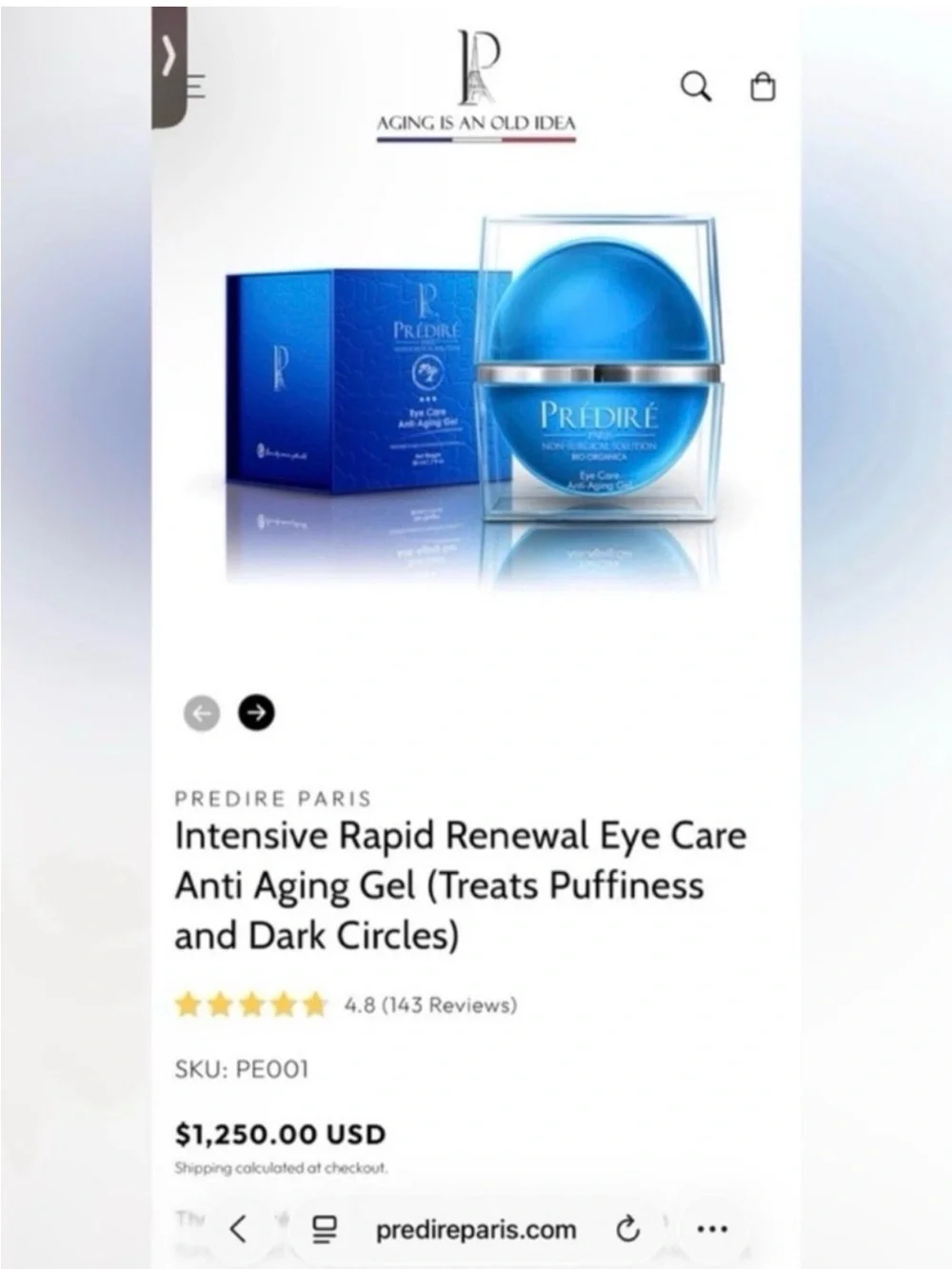 PREDIRE PARIS Intensive Rapid Renewal Rescue Eye Anti-Aging Gel ~ Retail $1250